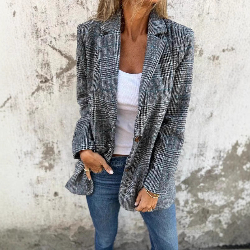 🔥Höstkostym Med Kavajkrage Och Smala Knappar, Liten Rutig För Kvinnor - ohneen