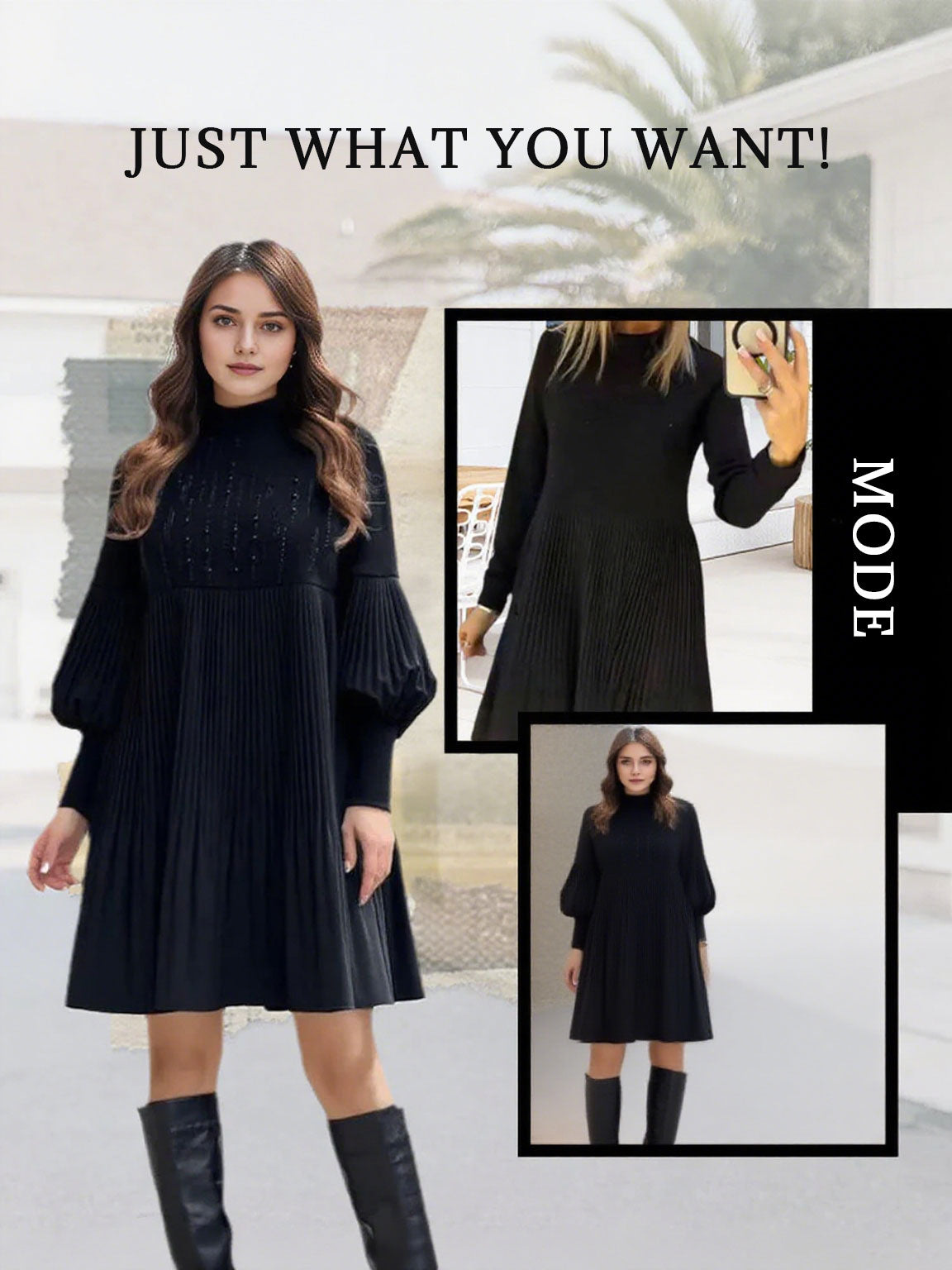 2025 Ny design✨Damklänning med ståkrage och lanternärm i plusstorlek🌈👗 - ohneen