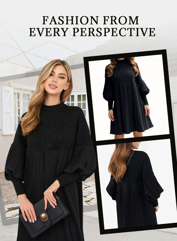 2025 Ny design✨Damklänning med ståkrage och lanternärm i plusstorlek🌈👗 - ohneen