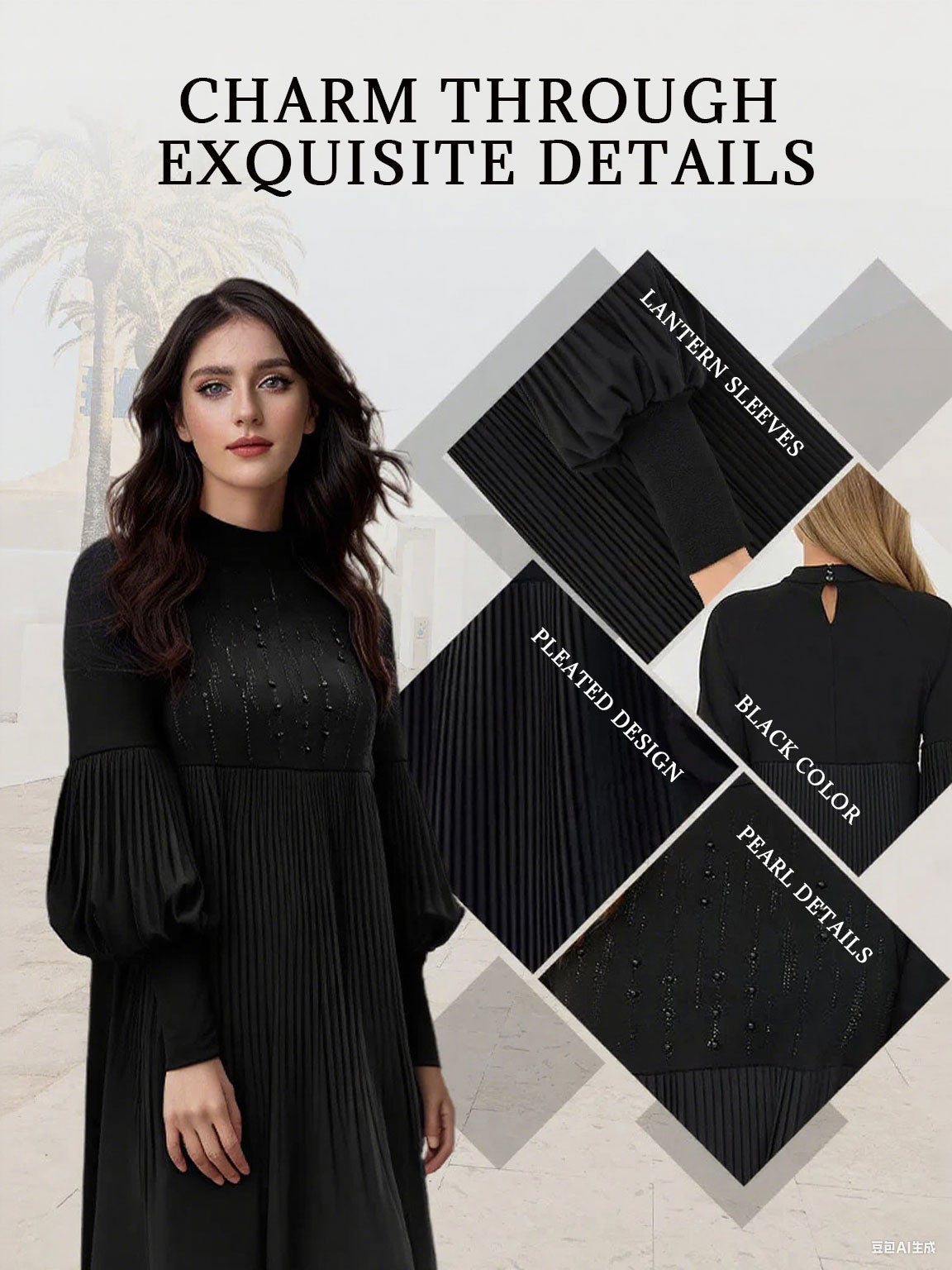 2025 Ny design✨Damklänning med ståkrage och lanternärm i plusstorlek🌈👗 - ohneen