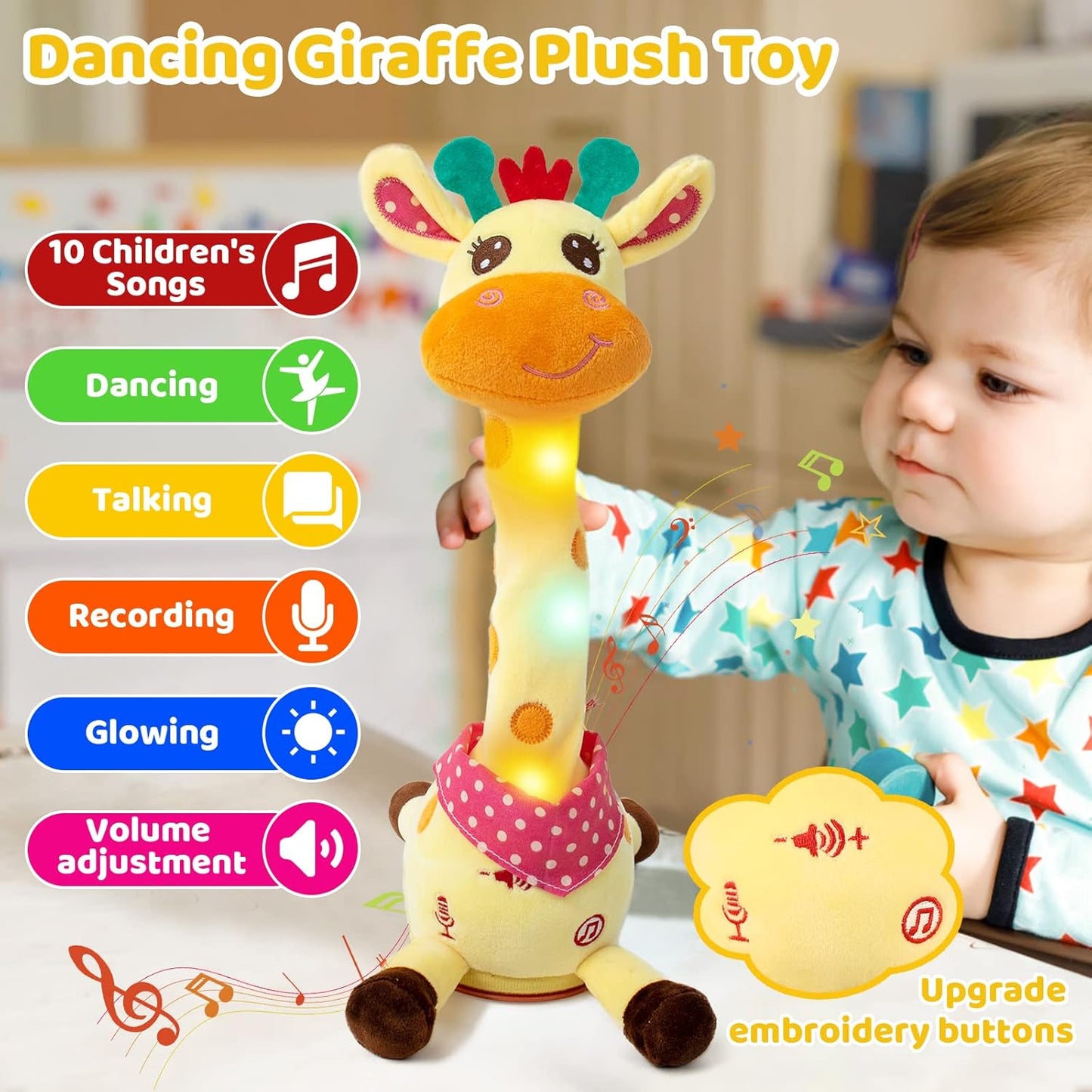 🎉 The Bestselling Musical Giraffe Teether – Musical Dancing Giraffe Stuffed Animal - Interactive Baby Toy that Repeats & Sings 🦒🎵🗣️