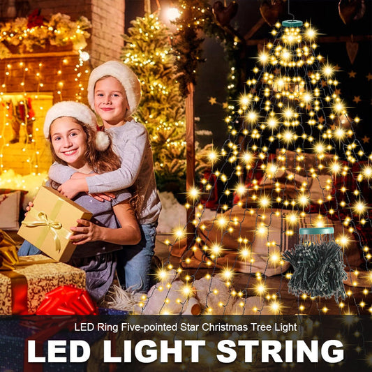 🎄 Led-Ring Julgransbelysning Med Fem Uddar Och Stjärna