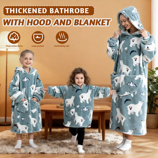 🧸 Damens extra stora filt med huva, supermjuk och varm, bärbar fleece-tröja med luvan, mjuk och bekväm munkjacka med stora fickor. Perfekt julpresent eller alla hjärtans dag-present.