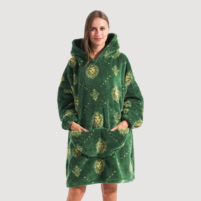 🧸 Damens extra stora filt med huva, supermjuk och varm, bärbar fleece-tröja med luvan, mjuk och bekväm munkjacka med stora fickor. Perfekt julpresent eller alla hjärtans dag-present.