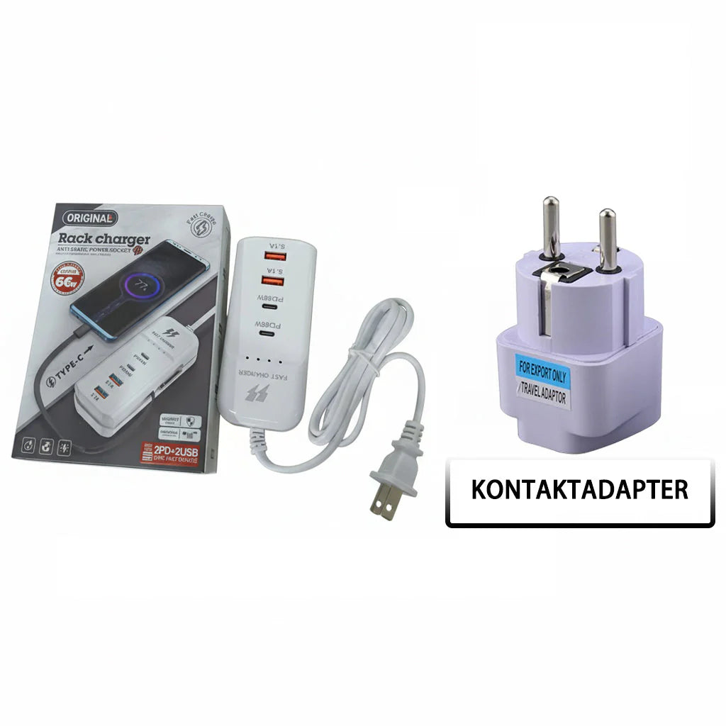 ⚡ 50% OFF – Multi-Function Fast Charger 2PD + 2USB! 🔌📱 66W, Built-in Type-C Cable, Safely Charges 4 Devices Simultaneously