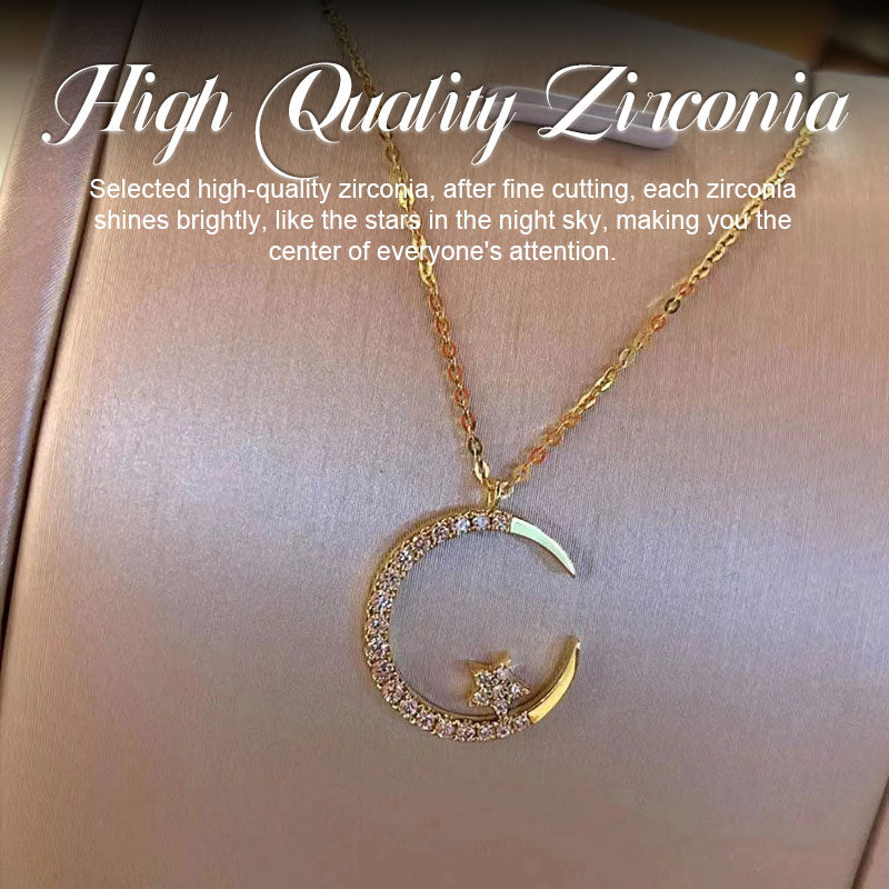 ⭐Star and Moon Necklace for Women, Zircon Pendant Necklace Gift