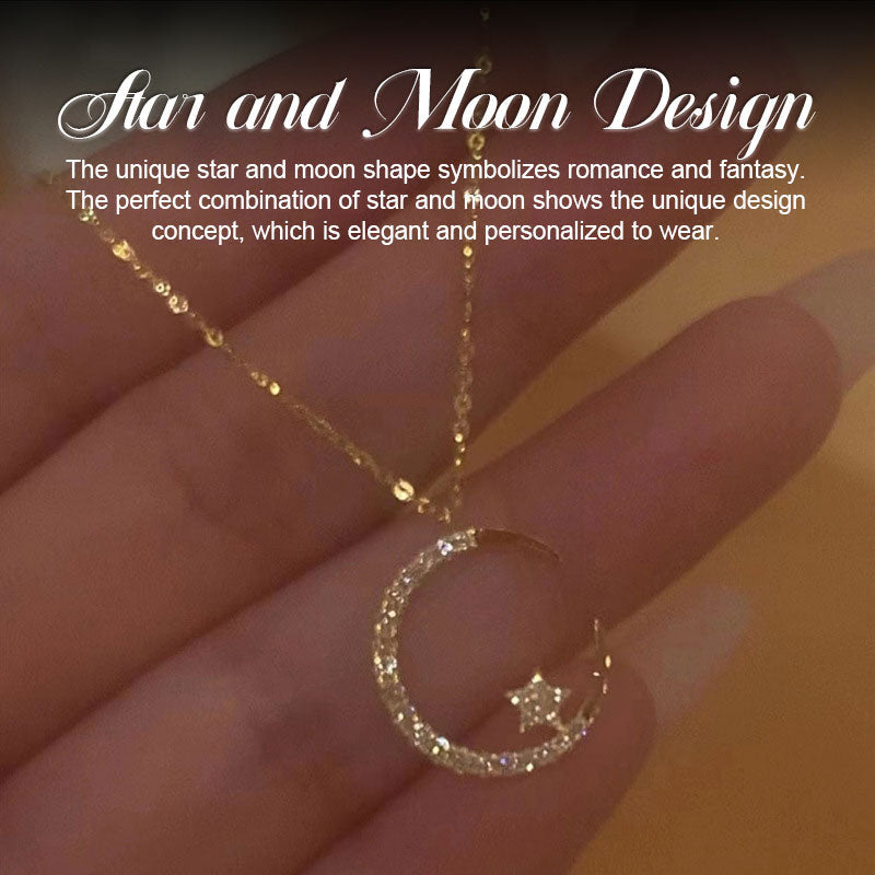 ⭐Star and Moon Necklace for Women, Zircon Pendant Necklace Gift