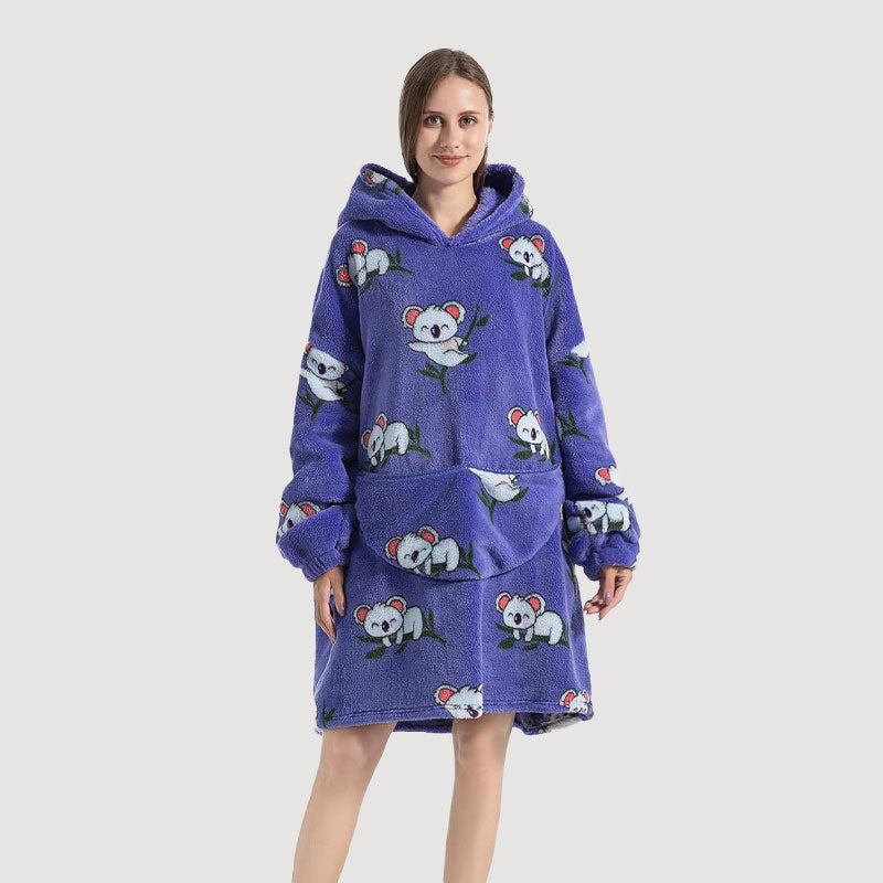 🧸 Damens extra stora filt med huva, supermjuk och varm, bärbar fleece-tröja med luvan, mjuk och bekväm munkjacka med stora fickor. Perfekt julpresent eller alla hjärtans dag-present.