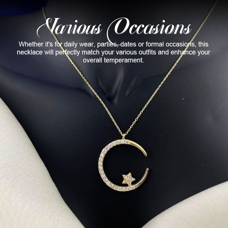 ⭐Star and Moon Necklace for Women, Zircon Pendant Necklace Gift