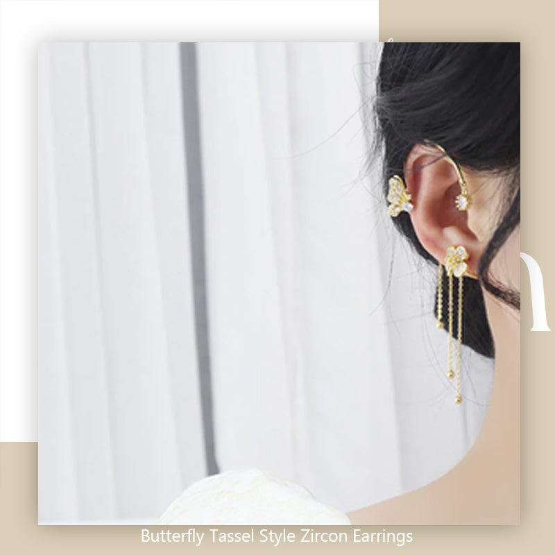 💐Butterfly Tassel Earrings for Women – Hypoallergenic Zircon Dangle Earrings, Gold & Silver🎁