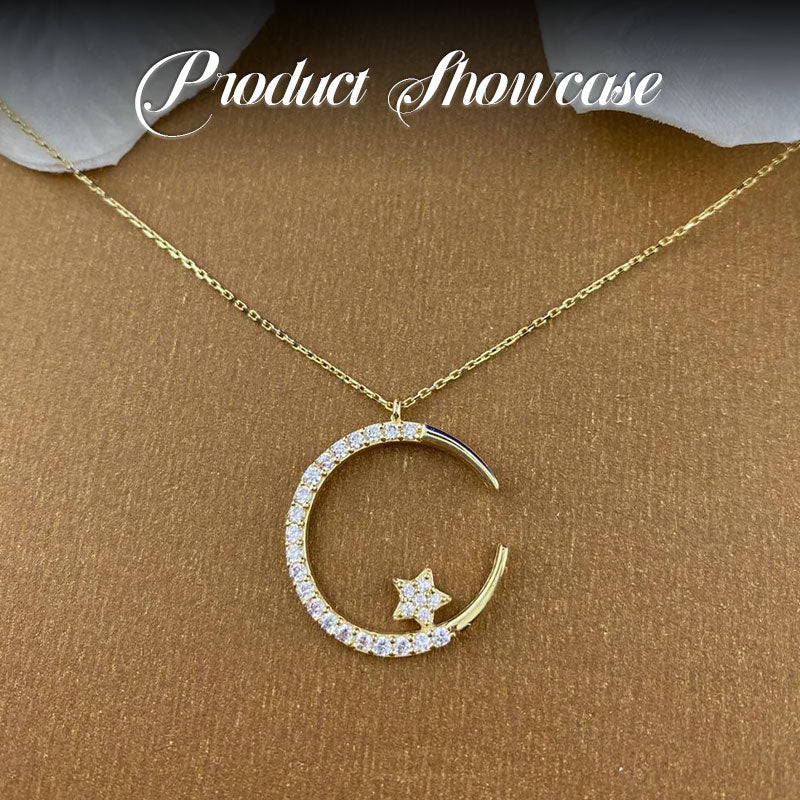 ⭐Star and Moon Necklace for Women, Zircon Pendant Necklace Gift