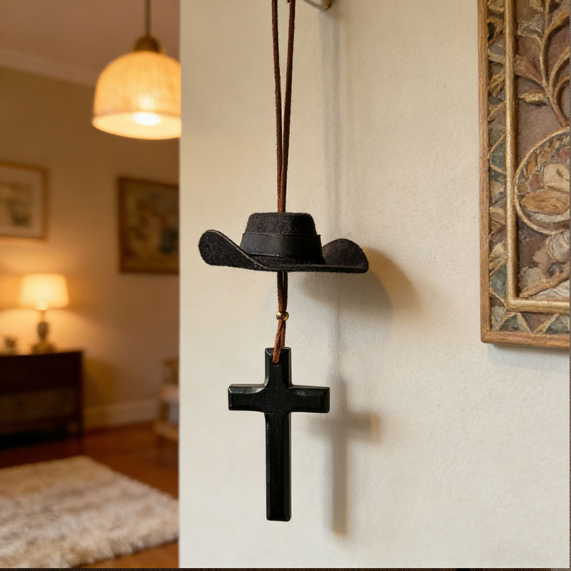 Limited Time Road Trip Special🤠Cowboy Hat and Cross Car Charm - Hanging Mirror Ornament for Truck & Car