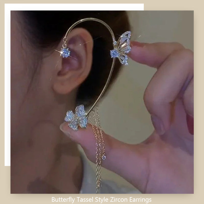 💐Butterfly Tassel Earrings for Women – Hypoallergenic Zircon Dangle Earrings, Gold & Silver🎁