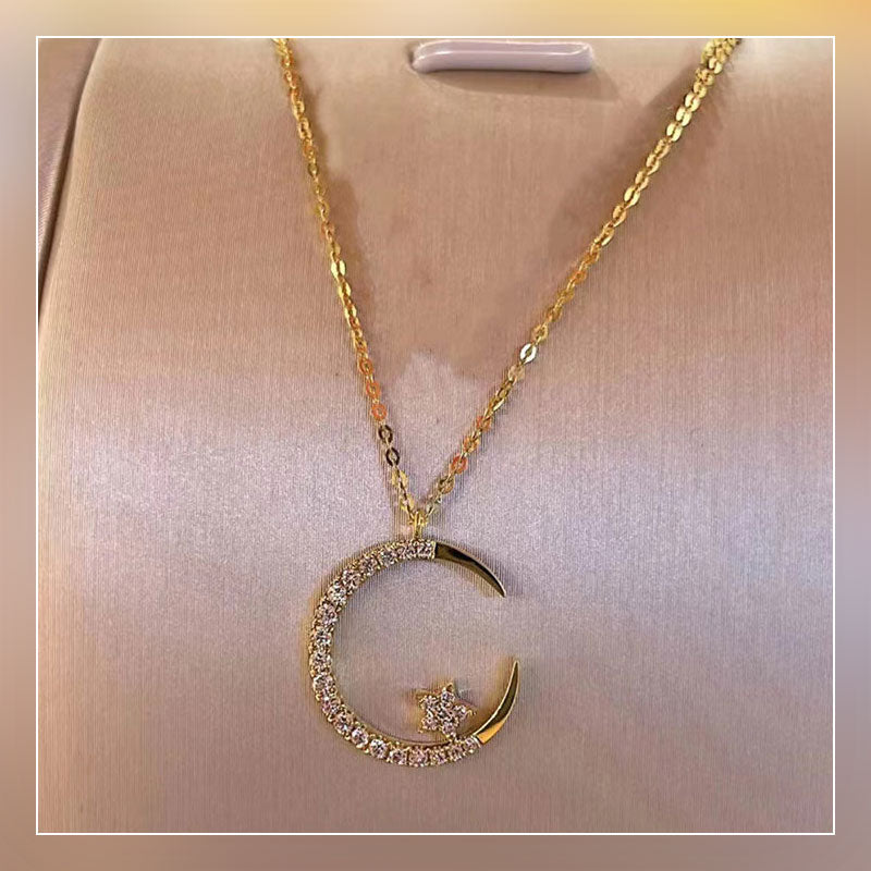 ⭐Star and Moon Necklace for Women, Zircon Pendant Necklace Gift