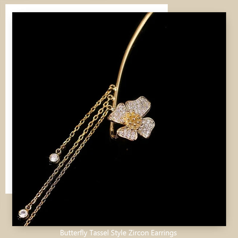 💐Butterfly Tassel Earrings for Women – Hypoallergenic Zircon Dangle Earrings, Gold & Silver🎁