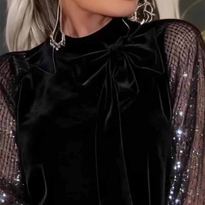 ⏳ Limited-Time Special⏰Women‘s Sequin Sleeve Bow Neck Dress – A-Line Party & Evening Gown✨👗